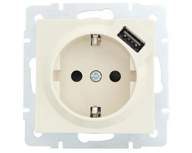 фото Розетка 1-м СП Vesna с заземл. с заряд. устройством USB механизм крем. LEZARD 742-0388-181