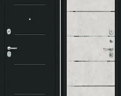 фото Входная дверь Лайн Букле черное-Лук Арт-Бетон светлый молдинг