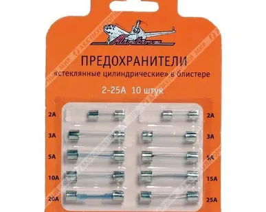 фото Предохранители AIRLINE стекл. цилинд. 10 шт. 2-25А