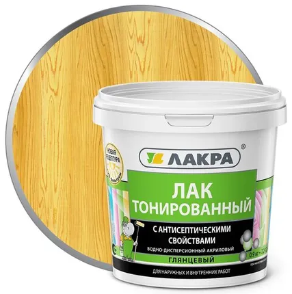 Фото №0 Лак ЛАКРА Лак для отделки деревянных и минеральных поверхностей ЛАКРА 0,9 кг глянцевый сосна тонированный