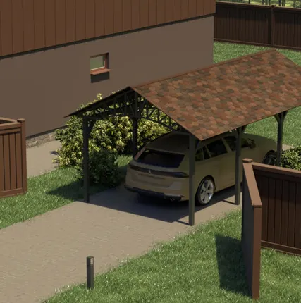 Фото №0 Двускатный навес №22 из гибкой черепицы 3,5х6,25 м