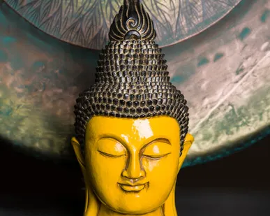 фото Фигурка Голова Будды, жёлтая, 40см, дерево, Chateau Collection CC-BH-Y