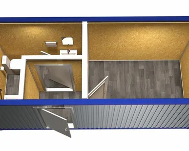 фото Бытовка офисная с тамбуром и туалетом и душевой модель: ВМ-БТ12