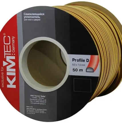Фото №0 Уплотнитель KimTec Лента уплотнительная дверная D-профиль двойная KimTec 9 х 7,5 мм 04-14-04 5019 коричневый в бухте 50 м двойного