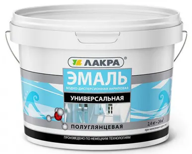 фото Эмаль универсальная акриловая полуглянцевая, белая, ЛАКРА 2,4 кг