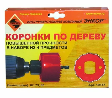 Фото №0 Набор коронок по дереву 3 ед.+ адаптер Энкор коробка 19157