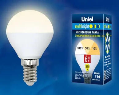 фото Лампа LED-G45-6W/WW/E14/FR/MB PLM11WH Лампа светодиодная. Форма «шар», матовая. Серия MULTIbright. Теплый белый свет (3000K). 100-50-10. Картон. ТМ Uniel.