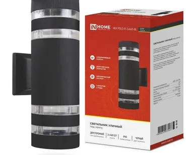 фото Светильник НБУ POLO-R-2хA60-BL E27 IP65 230В уличный настенный двусторонний алюм. под лампу 2хA60 черн. IN HOME 4690612037943