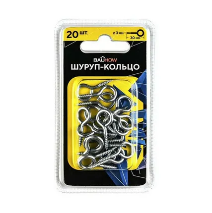 Фото №0 Шуруп-кольцо 3х16/30-8 оцинкованный 20шт в блистере Bauhow 89097