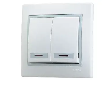 фото Выключатель 2-кл. СП Мира 10А IP20 с подсветкой с сер. вставкой бел. LEZARD 701-0215-112