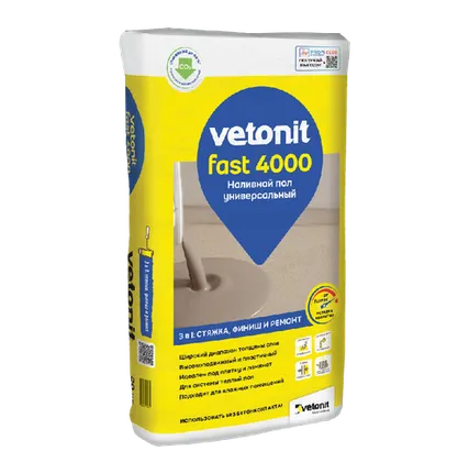 Фото №0 Пол ВЕТОНИТ Фаст 4000 нал. пол,от 3-80мм/54шт/20кг/