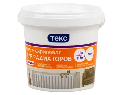 фото Эмаль акриловая Текс Универсал для радиаторов (+120 C) белая 0,8 л