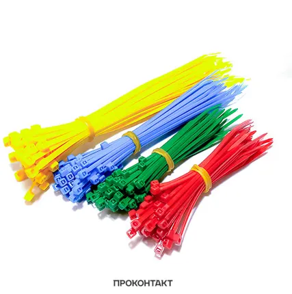 Фото №0 Набор хомутов-стяжек нейлоновых REXANT 100, 150, 200 мм, цветные, НХ-1, тубус 200 шт