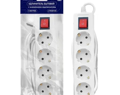 фото Удлинитель 4х5м с заземл. с выкл. 16А 3х1 TOKOV ELECTRIC TKE-C01-BU4-5-1-ZV