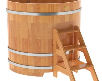 фото Купель для бани из сращенной лиственницы угловая 1,19х1,19 (натуральная, Н = 1,2 м)