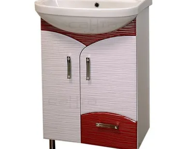 фото Тумба с раковиной СанТа Эколайн 55 с ящиком красная, чёрная полоса