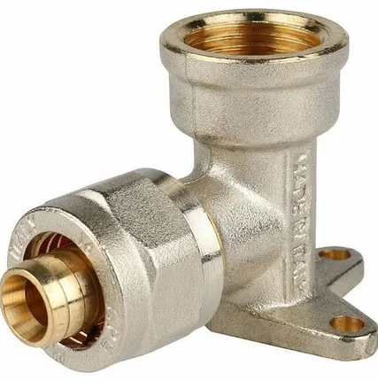 Фото №0 Угольник STOUT настенный с креплением 1/2 х16 для металлопластиковых труб винтовой