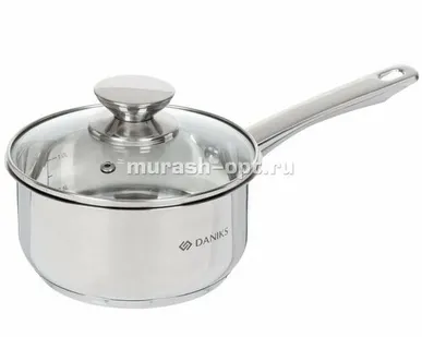 фото Ковш "DANIKS" Оптима 1,6л D14см H8см с металлической ручкой (6) /нержавеющая сталь/