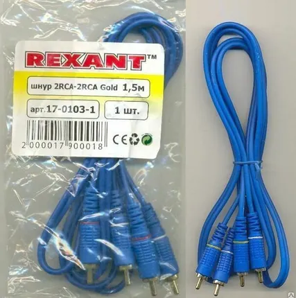 Фото №0 Шнур 2х2 RCA 1.5 м. синий