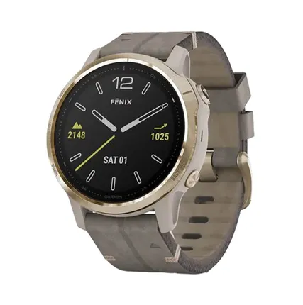 Фото №0 Часы Garmin Fenix 6S Sapphire золотистый с серым кожаным ремешком