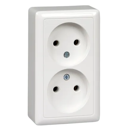 Фото №0 Schneider Electric Розетка 2-м ОП Хит 16А IP20 без заземл. без защ. шторок бел. RA16-237-B Schneider Electric