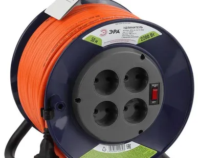 фото Удлинитель силовой RPx-4s-2x1.5-50m на пластик. катушке б/з 4гнезда 50м ПВС 2х1.5 Эра Б0046831