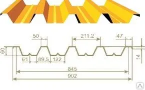 Фото №0 Профнастил H60 цинк (902/845мм; толщина 0,65мм)