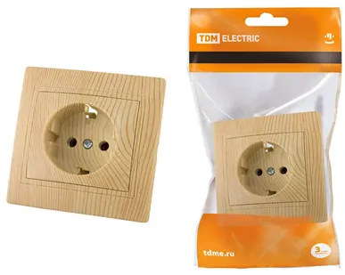 фото Розетка 2П+З 16А 250В "ЭКО" (сосна) "Таймыр" TDM