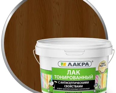фото Лак ЛАКРА Лак для отделки деревянных и минеральных поверхностей ЛАКРА 2,5 кг глянцевый орех тонированный