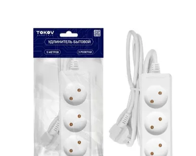 фото Удлинитель 3х5м без заземл. 10А 2х0.75 TOKOV ELECTRIC TKE-C01-BU3-5-075