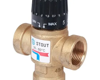 фото Термостатический смесительный клапан для систем отопления и ГВС STOUT 3/4" ВР 35-60°С KV 1,6 SVM-0110-166020