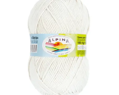 фото Пряжа ALPINA "VERA" 55% акрил, 45% хлопок 100 г 280 м №01 БЕЛЫЙ
