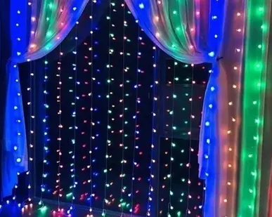фото Дождь цветной LED-600 (30 нитей, 3*2м, провод прозрачный, УМС)