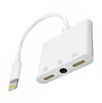 Фото №0 Адаптер-переходник MH035 (Lightning to 3.5mm mini Jack + Lightning x2) 10 см, белый