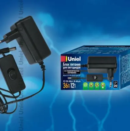Фото №0 Блок питания Блок питания UET-VPA-036A20 Блок питания для светодиодов с вилкой, 36 Вт, 12В, IP20