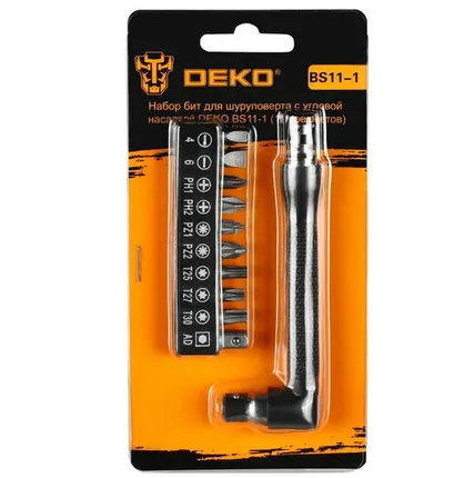 Фото №0 Набор бит для шуруповерта с угловой насадкой DEKO BS11-1 11 предметов 065-0589