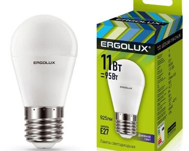 фото Лампа светодиодная LED-G45-11W-E27-6K Шар 11Вт E27 6500К 172-265В Ergolux 13632
