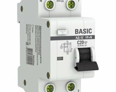 фото Выключатель автоматический дифференциальный 1P+N 20А 30мА электронный тип АС C 4.5кА АД-12 Basic EKF