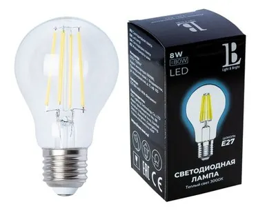 фото Светодиодная лампа L&B A60 8W 600Lm 3000K E27 E27-8W-A60-WW-filament