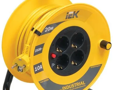 фото Удлинитель на катушке 4х20м с заземл. 10А IP20 УК20 "Industrial" с термозащ. 3х1 ИЭК WKP14-10-04-20