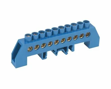 фото Шина на 10 отверстий синяя 8х12 в комбинированном DIN-изоляторе IEK