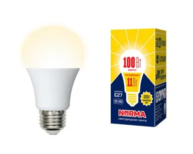 фото Лампа LED-A60-11W/WW/E27/FR/NR Лампа светодиодная. Форма "A", матовая. Серия Norma. Теплый белый свет (3000K). Картон. ТМ Volpe