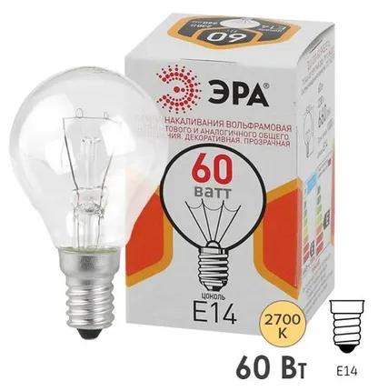 Фото №0 Лампа накаливания шарик ЭРА ДШ (P45) 60W 230V E14 (5056183786731) (ЛОН) (Б0039138)