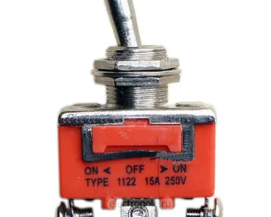 фото Тумблер 1122, 3 контакта, 3 полож. (вкл/выкл/вкл), 15А