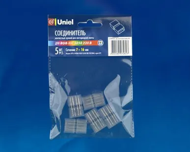 фото Клеммы соединительные для лент 220В UTC-K-14/B67-RGB CLEAR 005 POLYBAG Соединитель контактный прямой для светодиодных лент 220В 5050 RGB, 4 контакта, цвет прозрачный, 5 штук в пакете