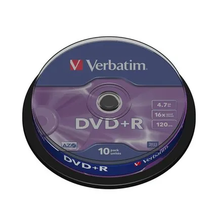 Фото №0 Носители информации DVD+R, 16x, Verbatim Azo Matt Silver, Cake/10, 43498