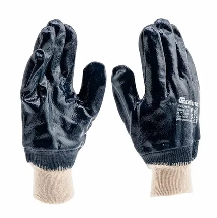 Фото №0 Перчатки Сибртех трикотажные с обливом из бутадиен-нитрильного каучука, манжет, L