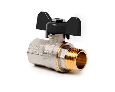 фото Кран шаровой ручка бабочка, латунь, внутренняя/наружная резьба 3/4",PN40 еврослот, никель, РТП