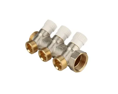 фото Коллектор распределительный 1" н.р. - в.р. с 3 отводами 45° - 3/4"ЕК (евроконус) STOUT