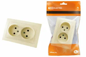 Фото №0 Розетка двойная 10А слоновая кость "Таймыр"